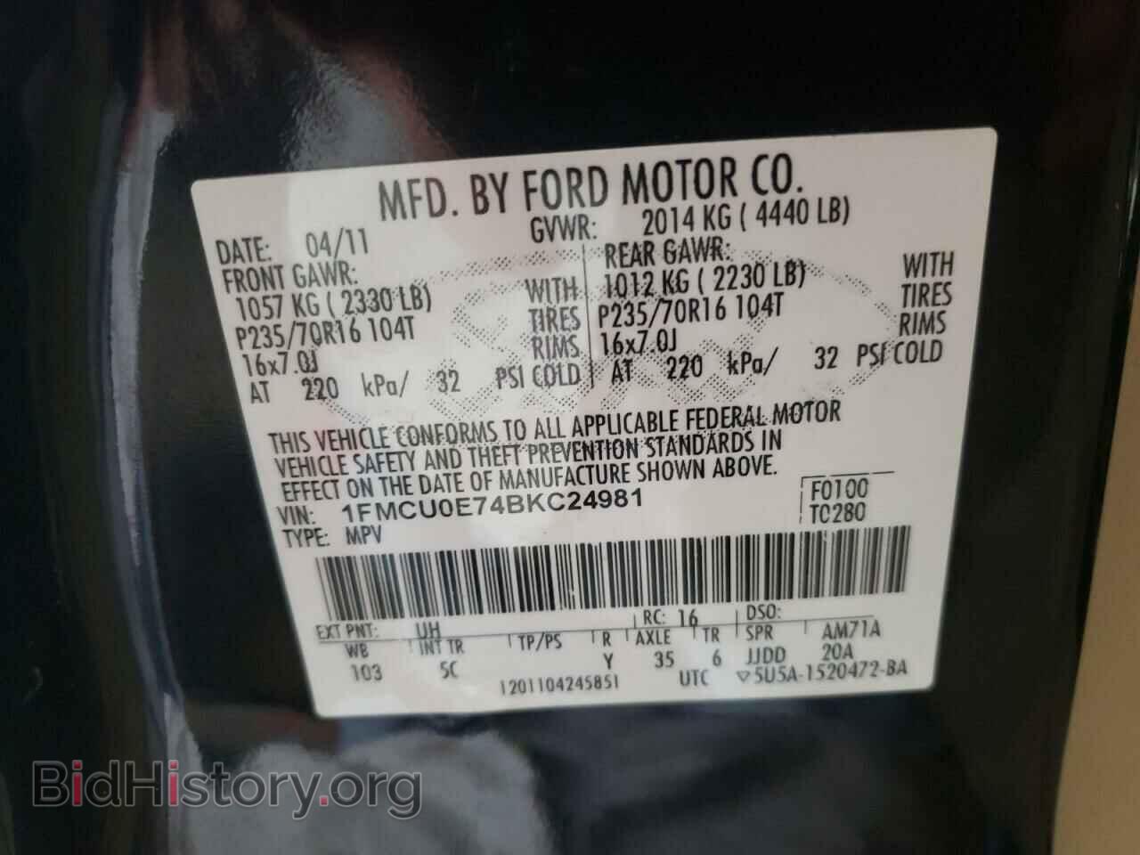 2011 FORD ESCAPE - VIN: 1FMCU0E74BKC24981 - Фото 10