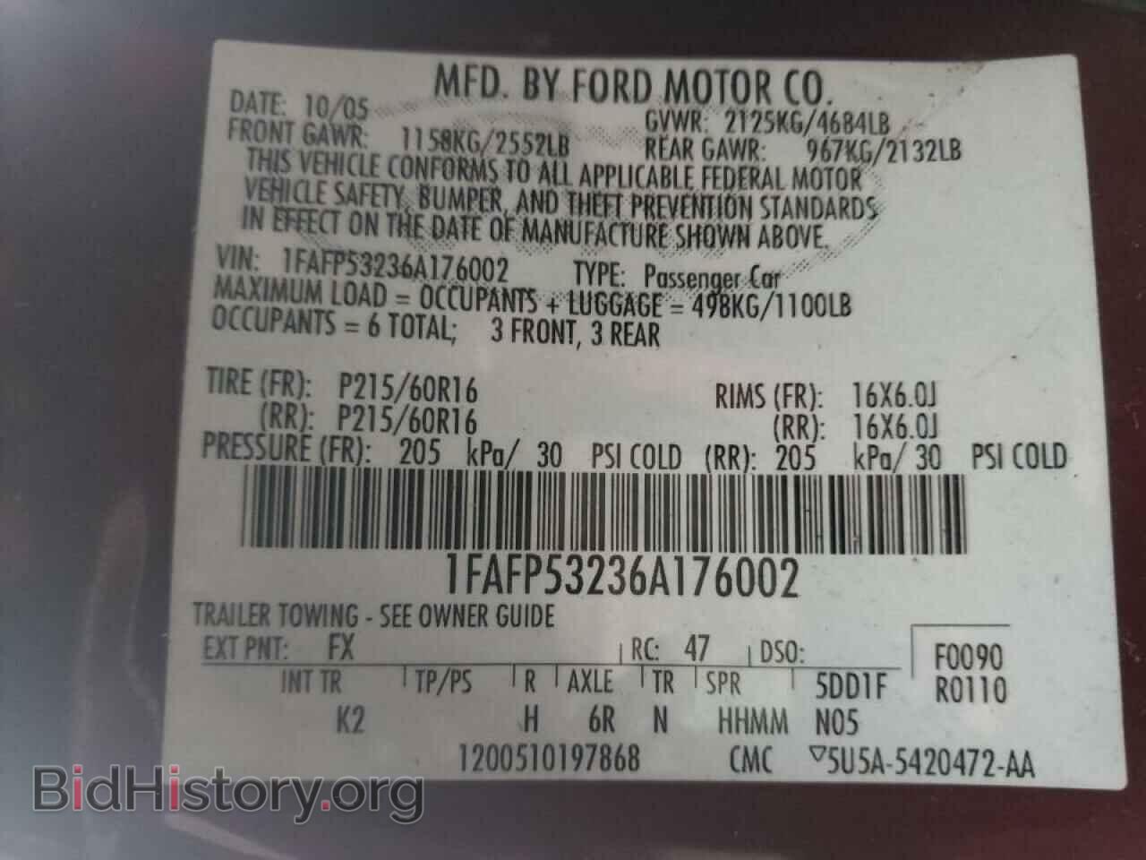 2006 FORD TAURUS - VIN: 1FAFP53236A176002 - Фото 10