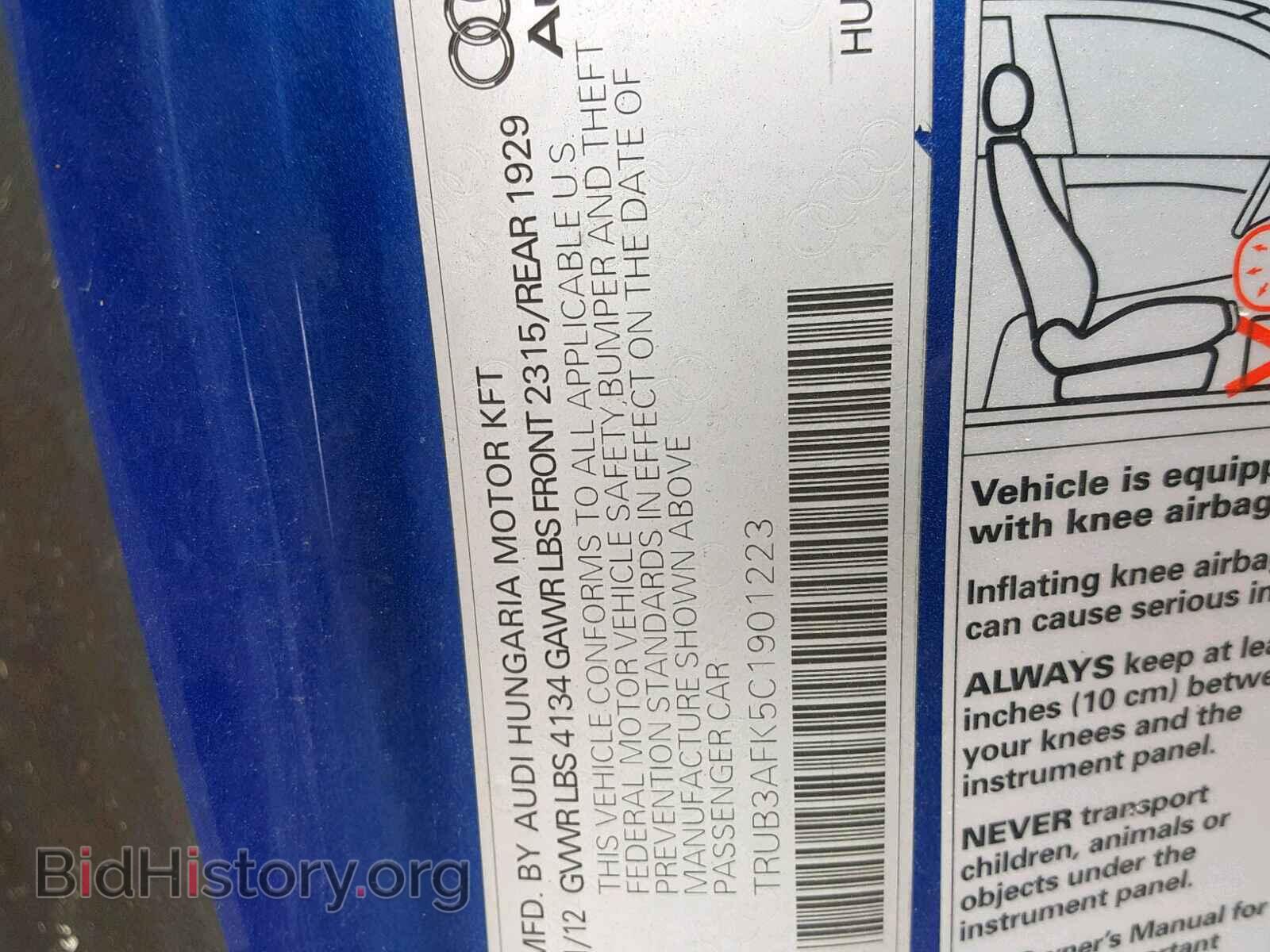 2012 AUDI TT - VIN: TRUB3AFK5C1901223 - Фото 10