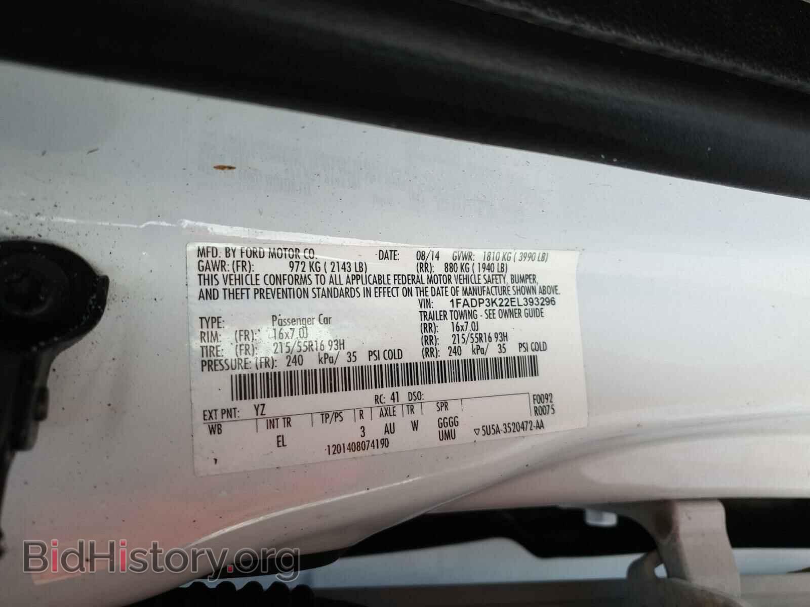 2014 FORD FOCUS - VIN: 1FADP3K22EL393296 - Фото 10