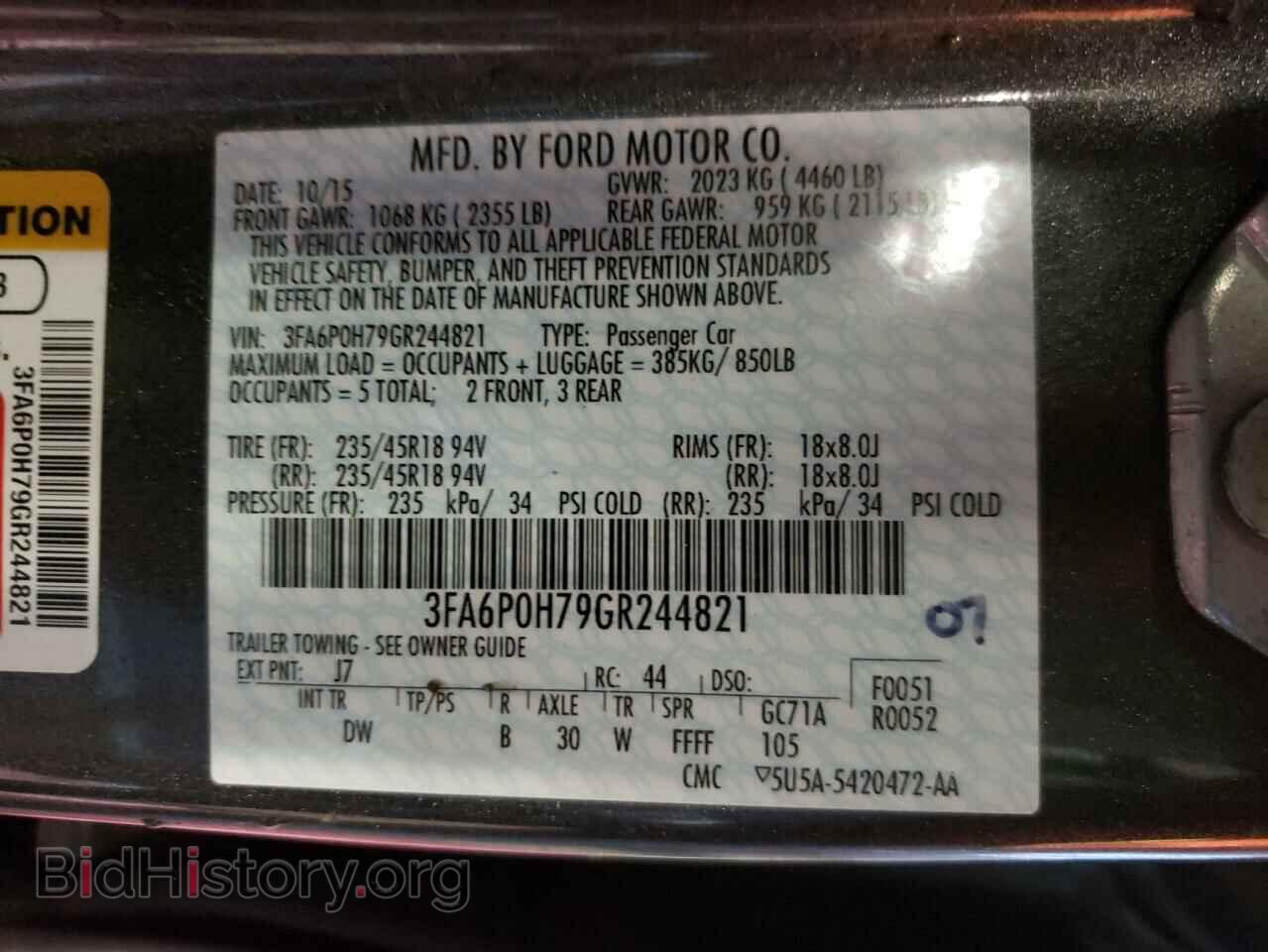 2016 FORD FUSION - VIN: 3FA6P0H79GR244821 - Фото 10
