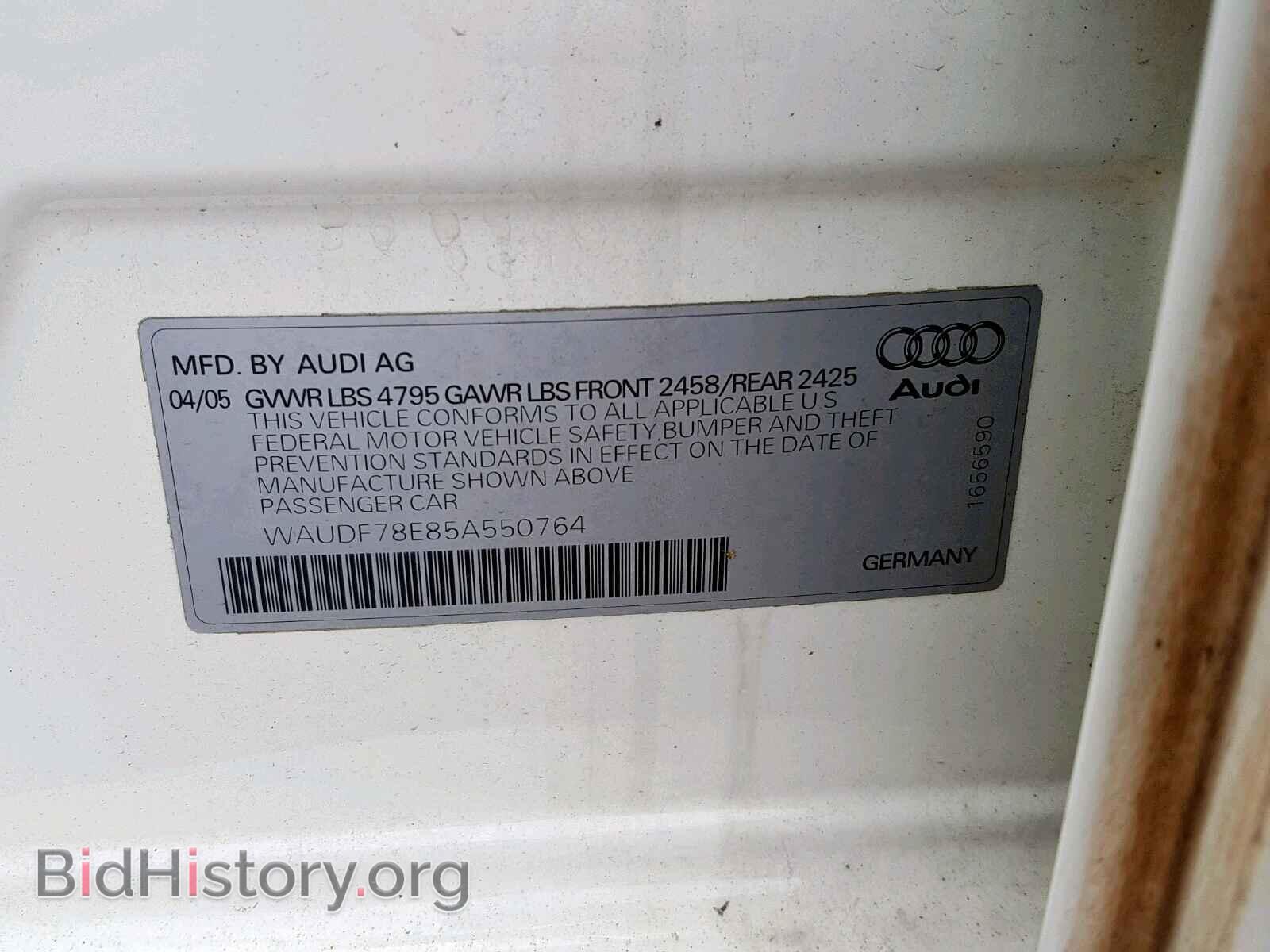 2005 AUDI A4 - VIN: WAUDF78E85A550764 - Фото 10