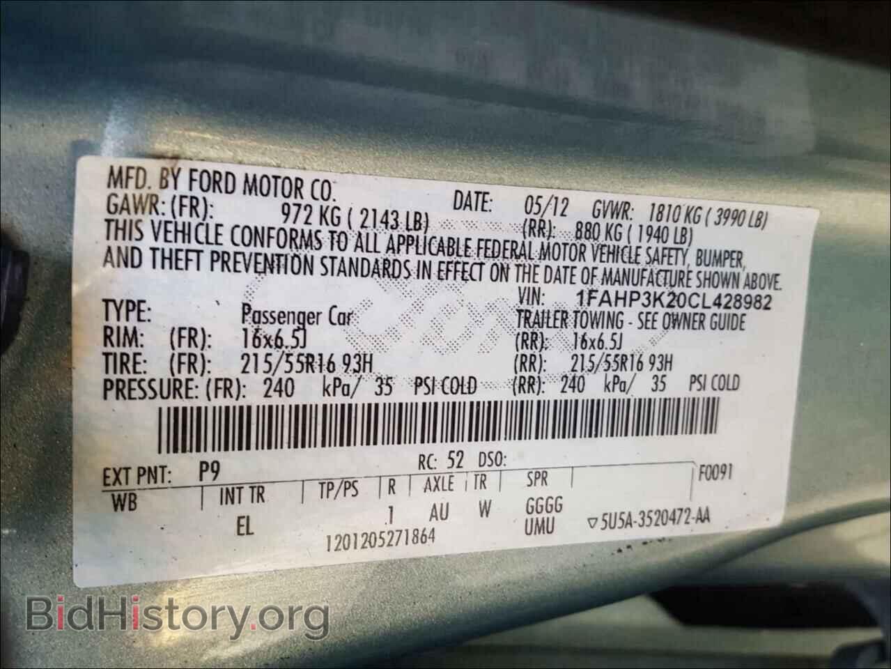 2012 FORD FOCUS - VIN: 1FAHP3K20CL428982 - Фото 10