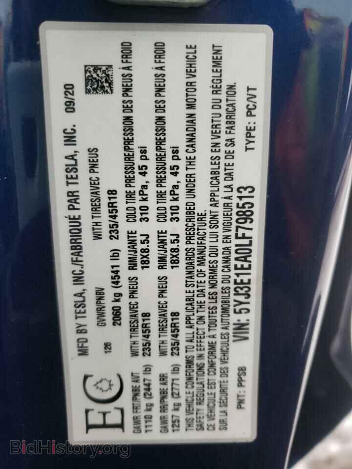 2020 TESLA MODEL 3 - VIN: 5YJ3E1EA0LF798513 - Фото 10