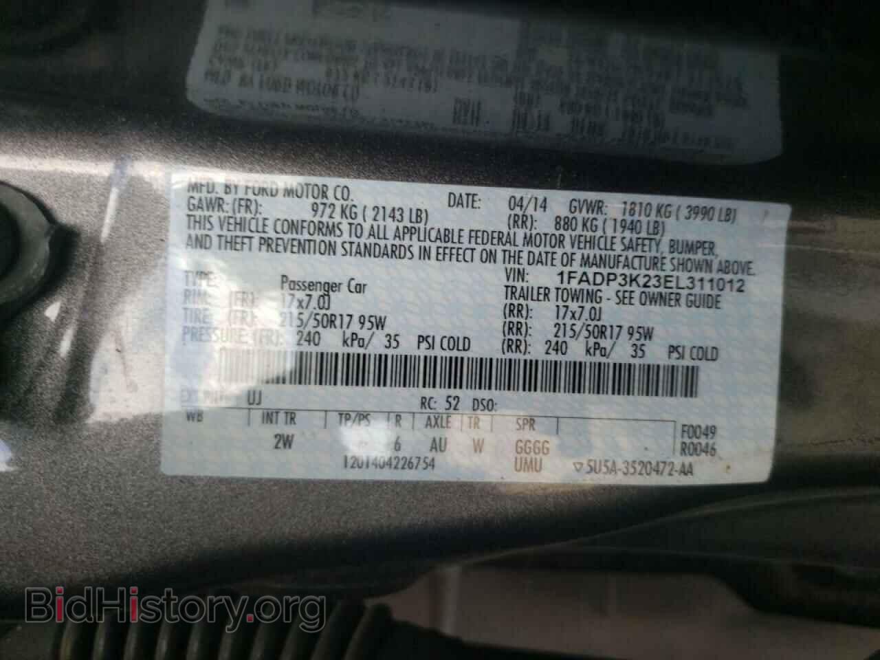 2014 FORD FOCUS - VIN: 1FADP3K23EL311012 - Фото 10