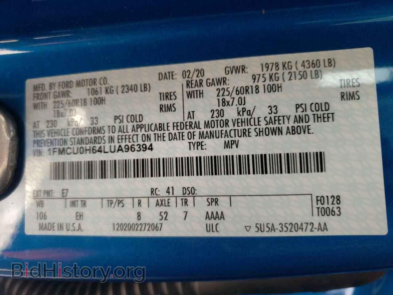 2020 FORD ESCAPE - VIN: 1FMCU0H64LUA96394 - Photo 10