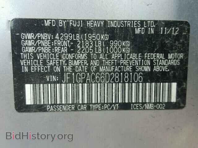 2013 SUBARU IMPREZA - VIN: JF1GPAC66D2818106 - Фото 10