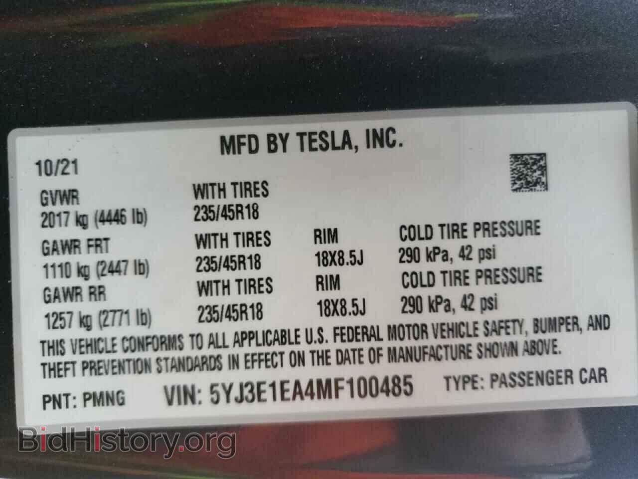 2021 TESLA MODEL 3 - VIN: 5YJ3E1EA4MF100485 - Фото 10
