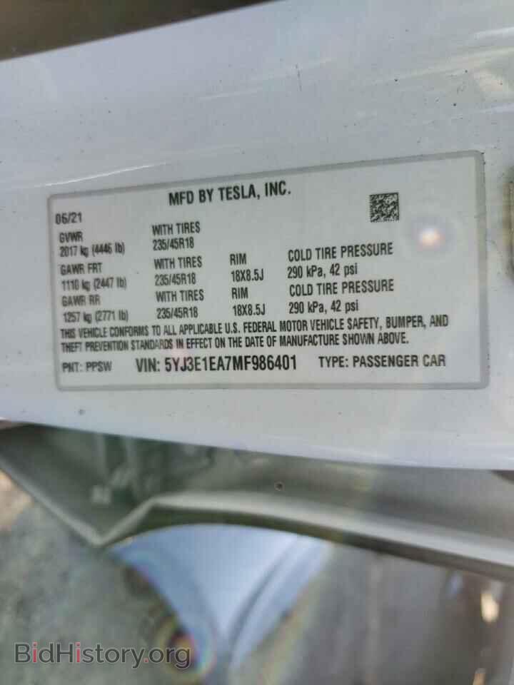 2021 TESLA MODEL 3 - VIN: 5YJ3E1EA7MF986401 - Фото 10