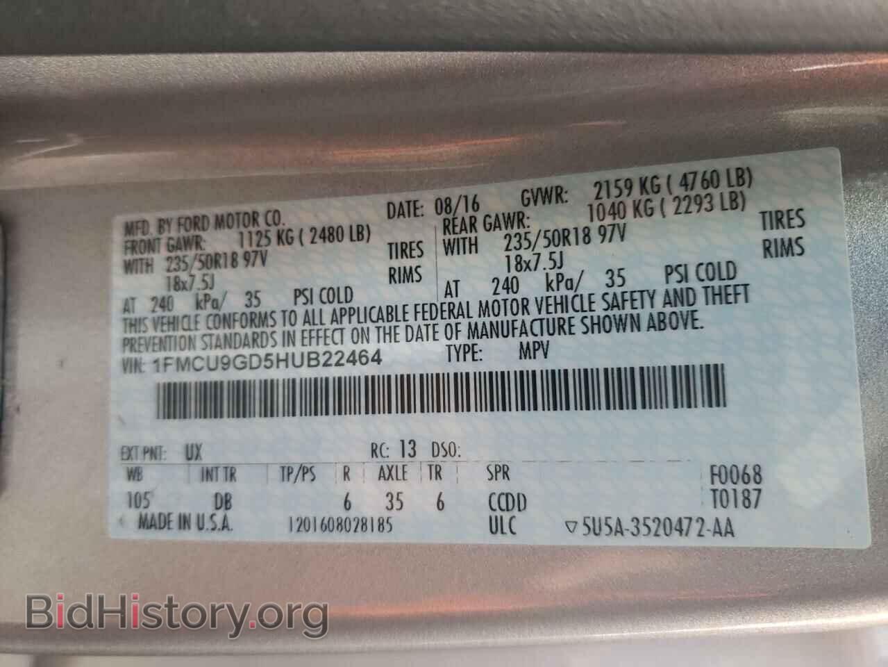 2017 FORD ESCAPE - VIN: 1FMCU9GD5HUB22464 - Фото 10