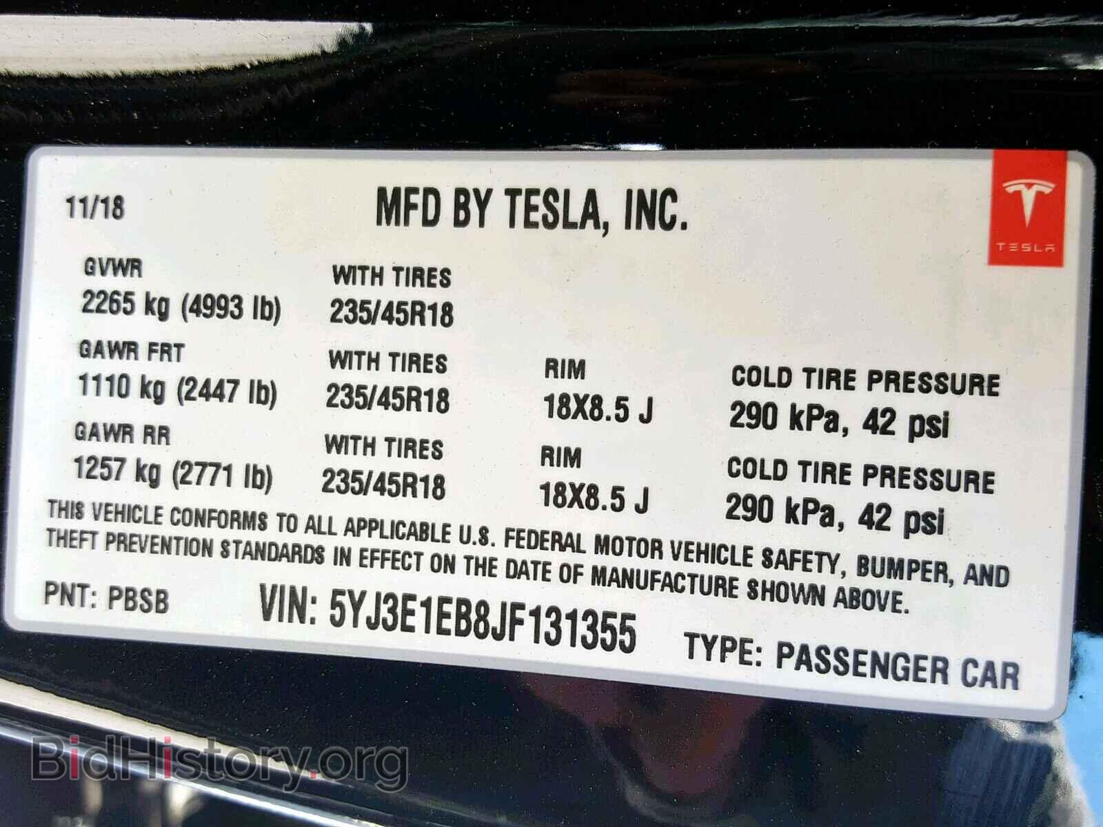 2018 TESLA MODEL 3 - VIN: 5YJ3E1EB8JF131355 - Фото 10