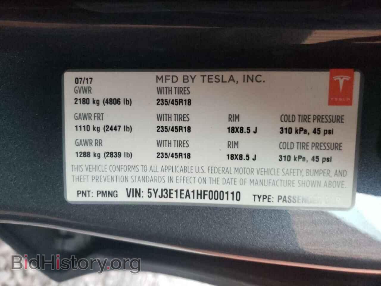 2017 TESLA MODEL 3 - VIN: 5YJ3E1EA1HF000110 - Photo 10