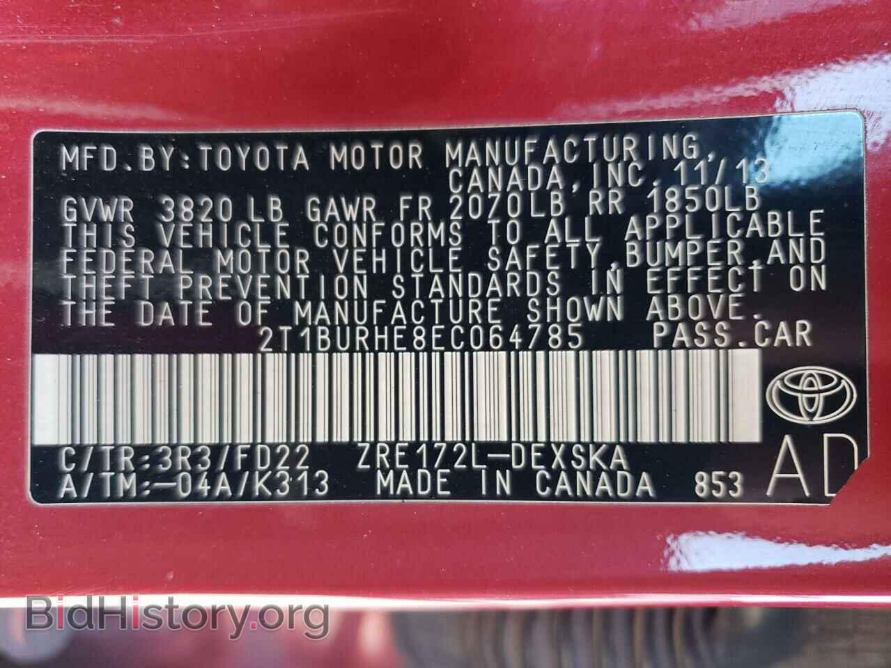 2014 TOYOTA COROLLA - VIN: 2T1BURHE8EC064785 - Фото 10