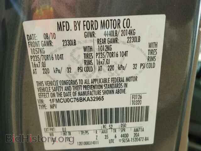 2011 FORD ESCAPE - VIN: 1FMCU0C76BKA32965 - Фото 10