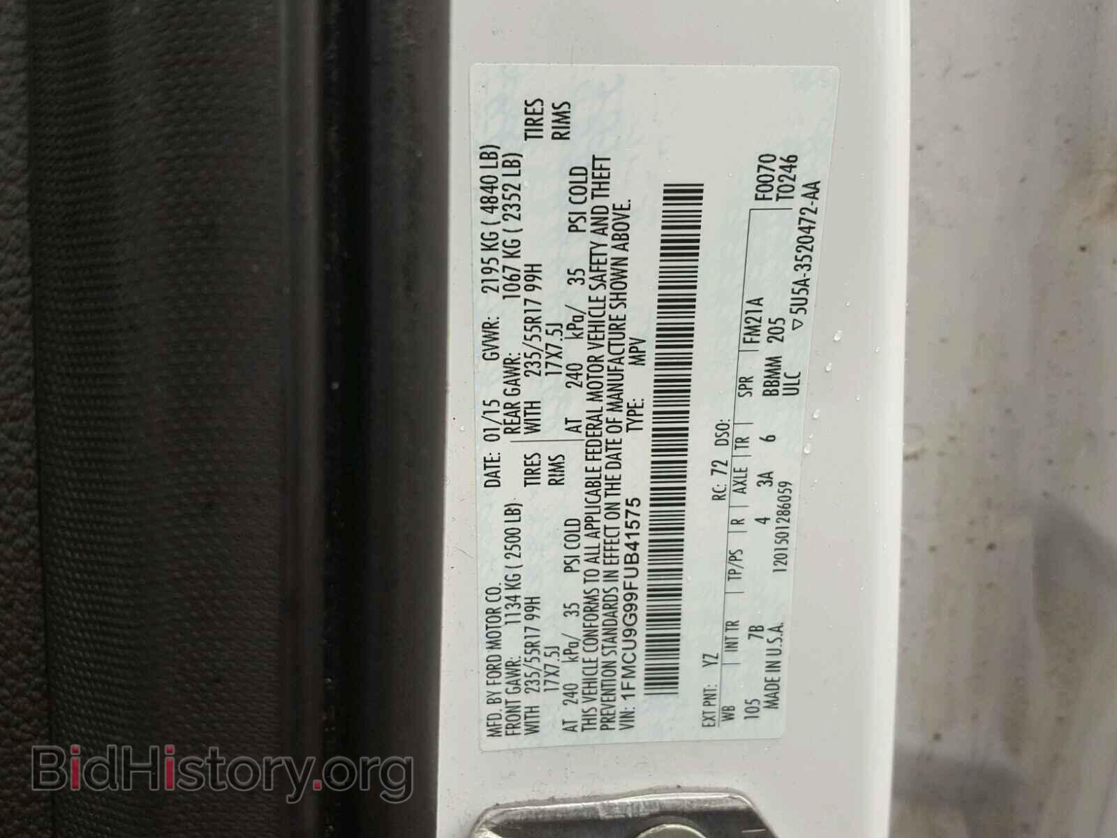 2015 FORD ESCAPE - VIN: 1FMCU9G99FUB41575 - Фото 10