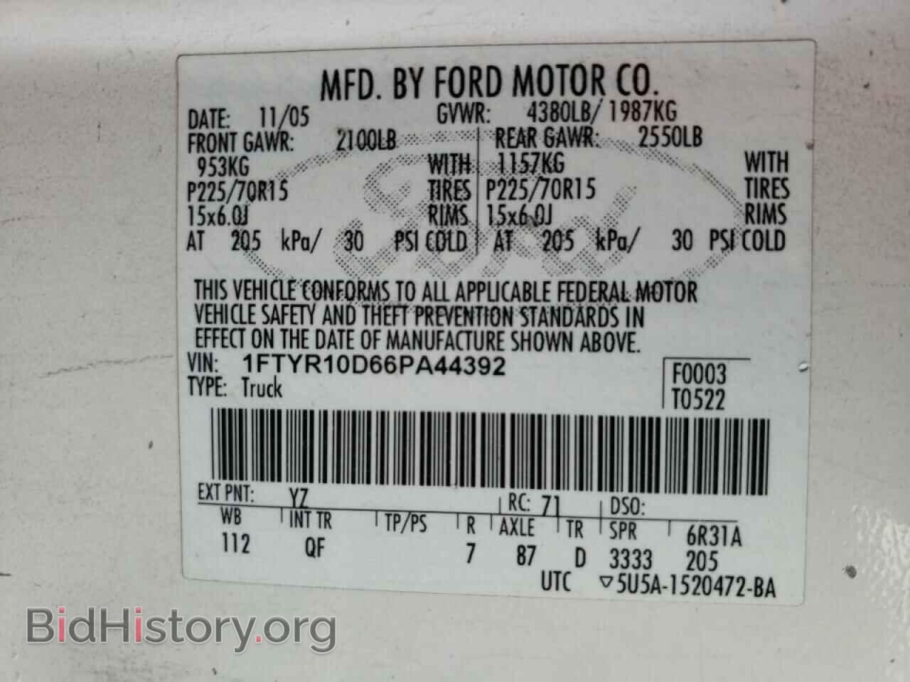 2006 FORD RANGER - VIN: 1FTYR10D66PA44392 - Фото 10