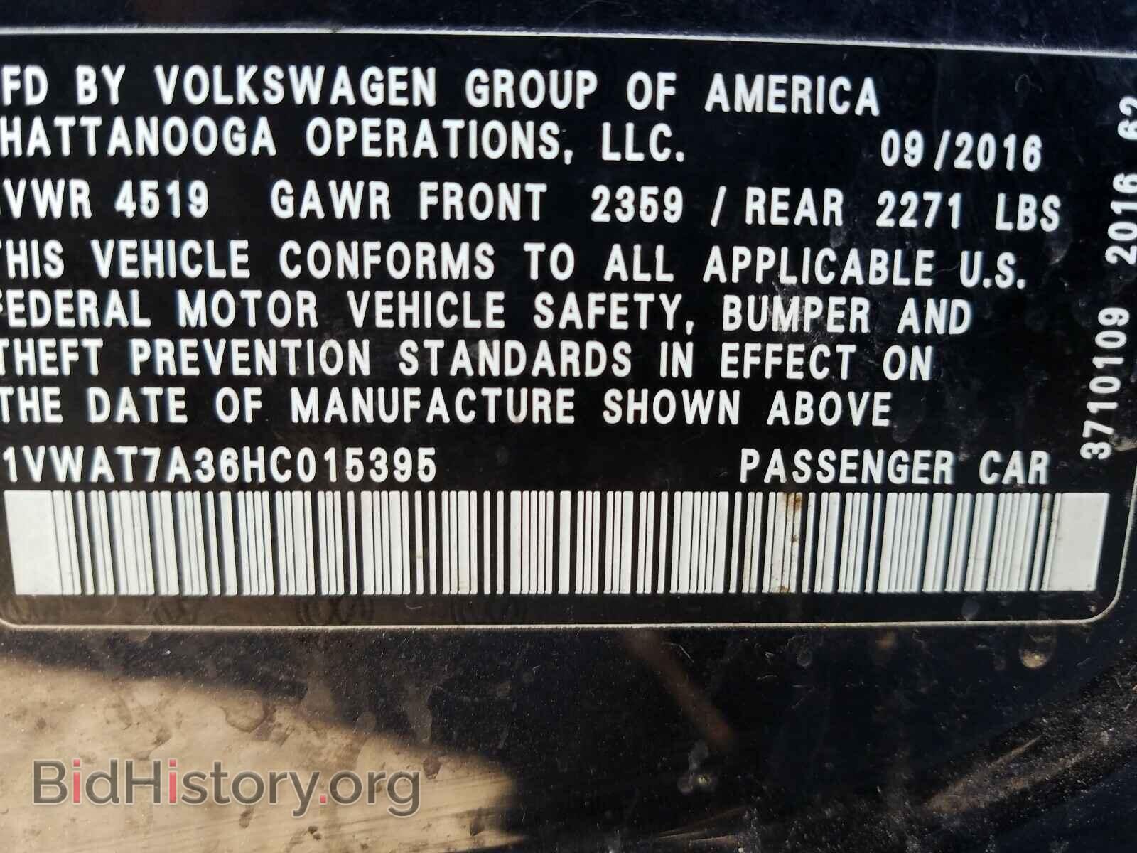 2017 VOLKSWAGEN PASSAT - VIN: 1VWAT7A36HC015395 - Фото 10