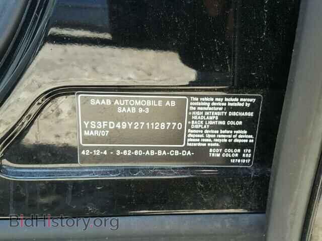 2007 SAAB 9 3 - VIN: YS3FD49Y271128770 - Фото 10