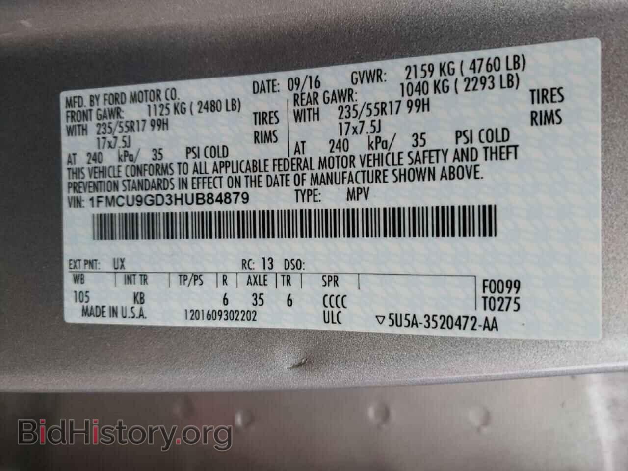 2017 FORD ESCAPE - VIN: 1FMCU9GD3HUB84879 - Фото 10