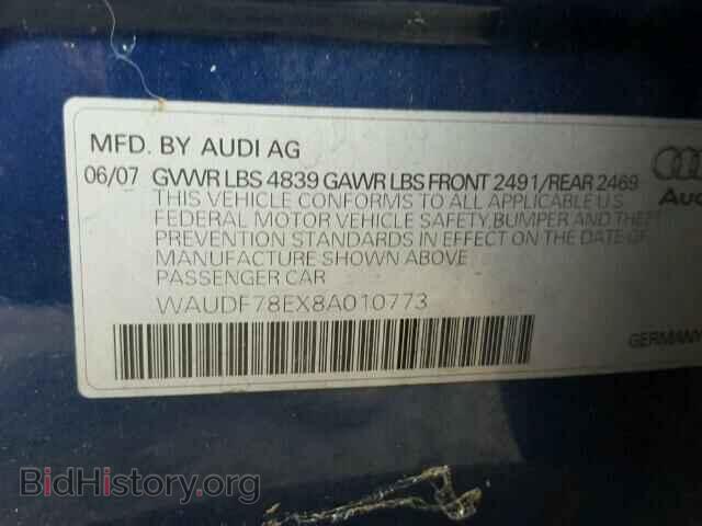 2008 AUDI A4 - VIN: WAUDF78EX8A010773 - Фото 10
