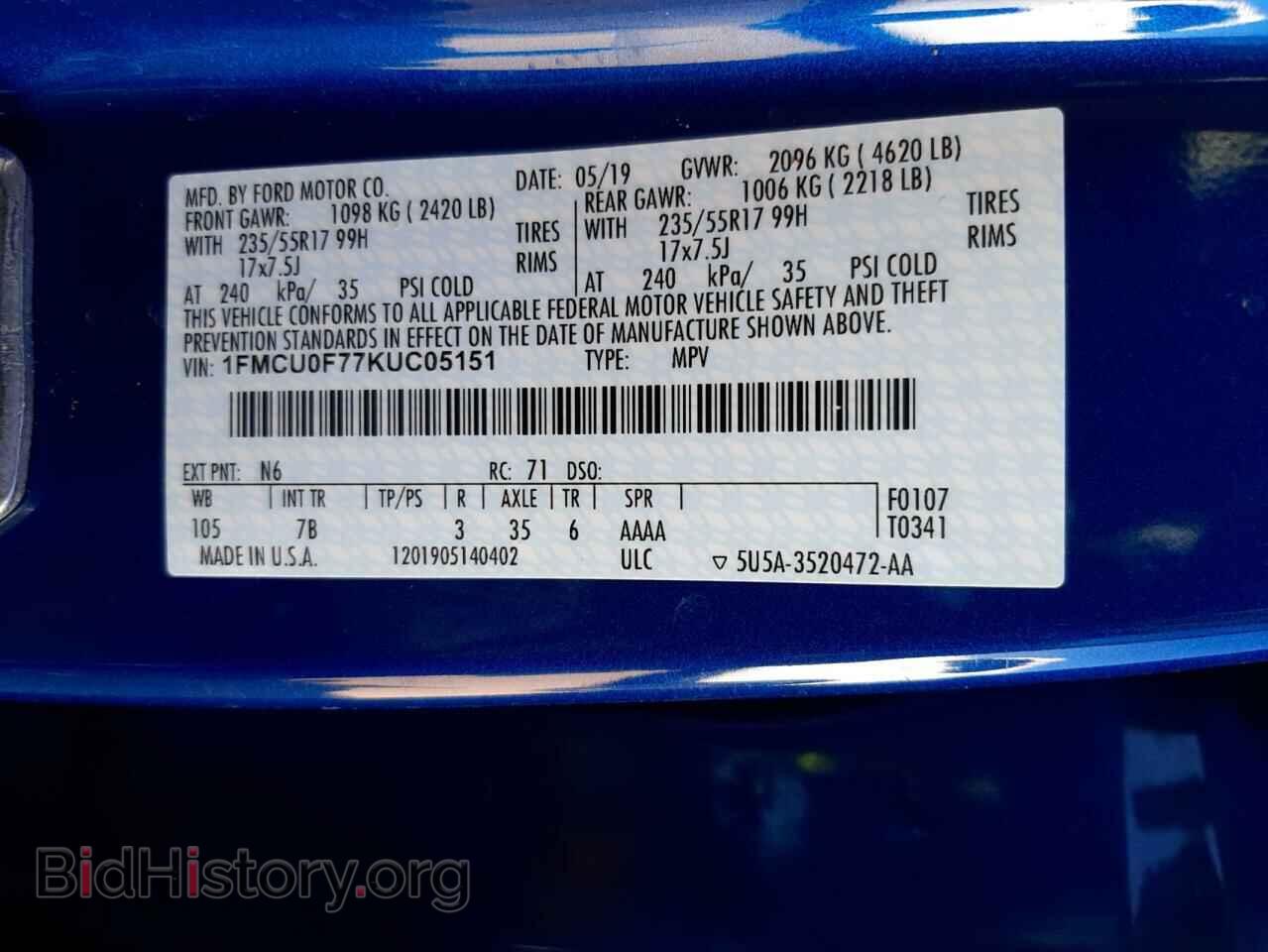 2019 FORD ESCAPE - VIN: 1FMCU0F77KUC05151 - Фото 10
