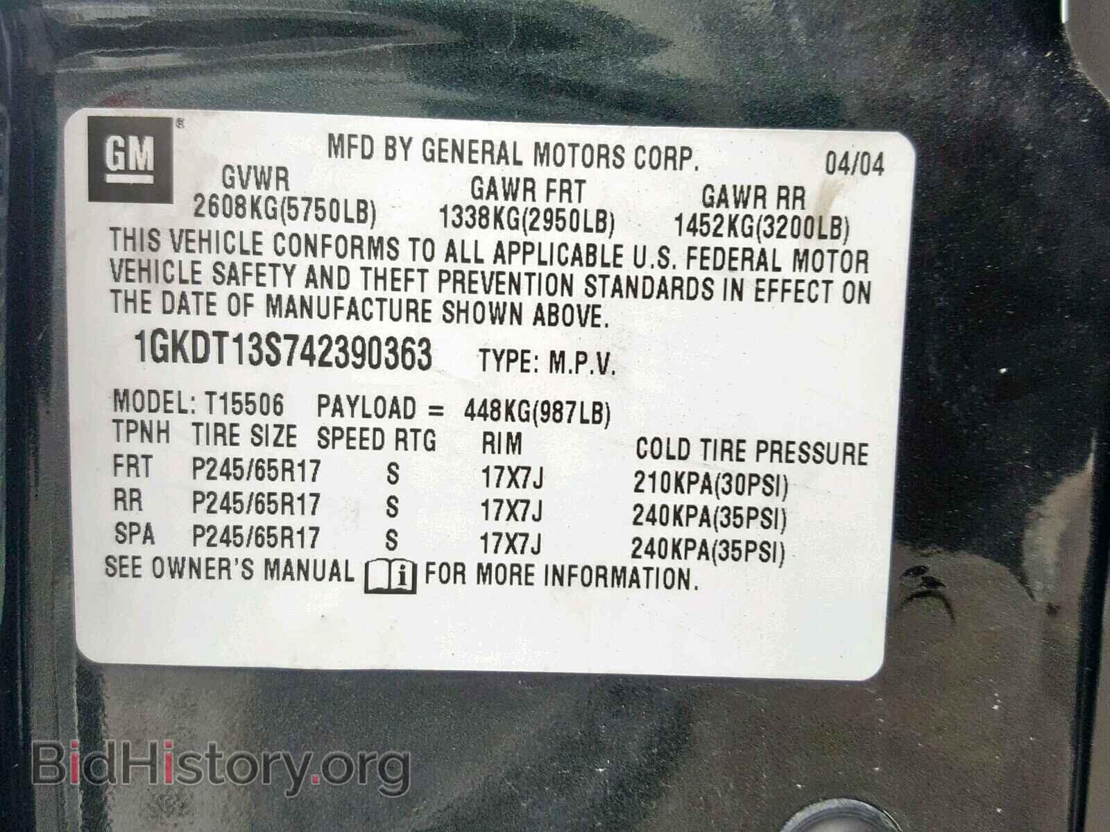 2004 GMC ENVOY - VIN: 1GKDT13S742390363 - Фото 10