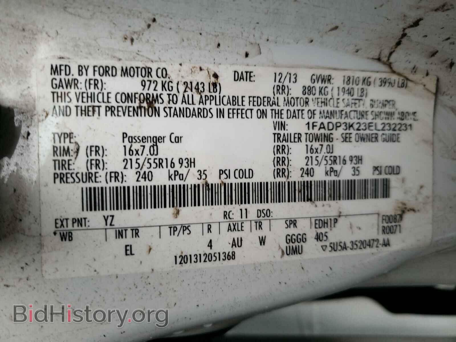 2014 FORD FOCUS - VIN: 1FADP3K23EL232231 - Фото 10