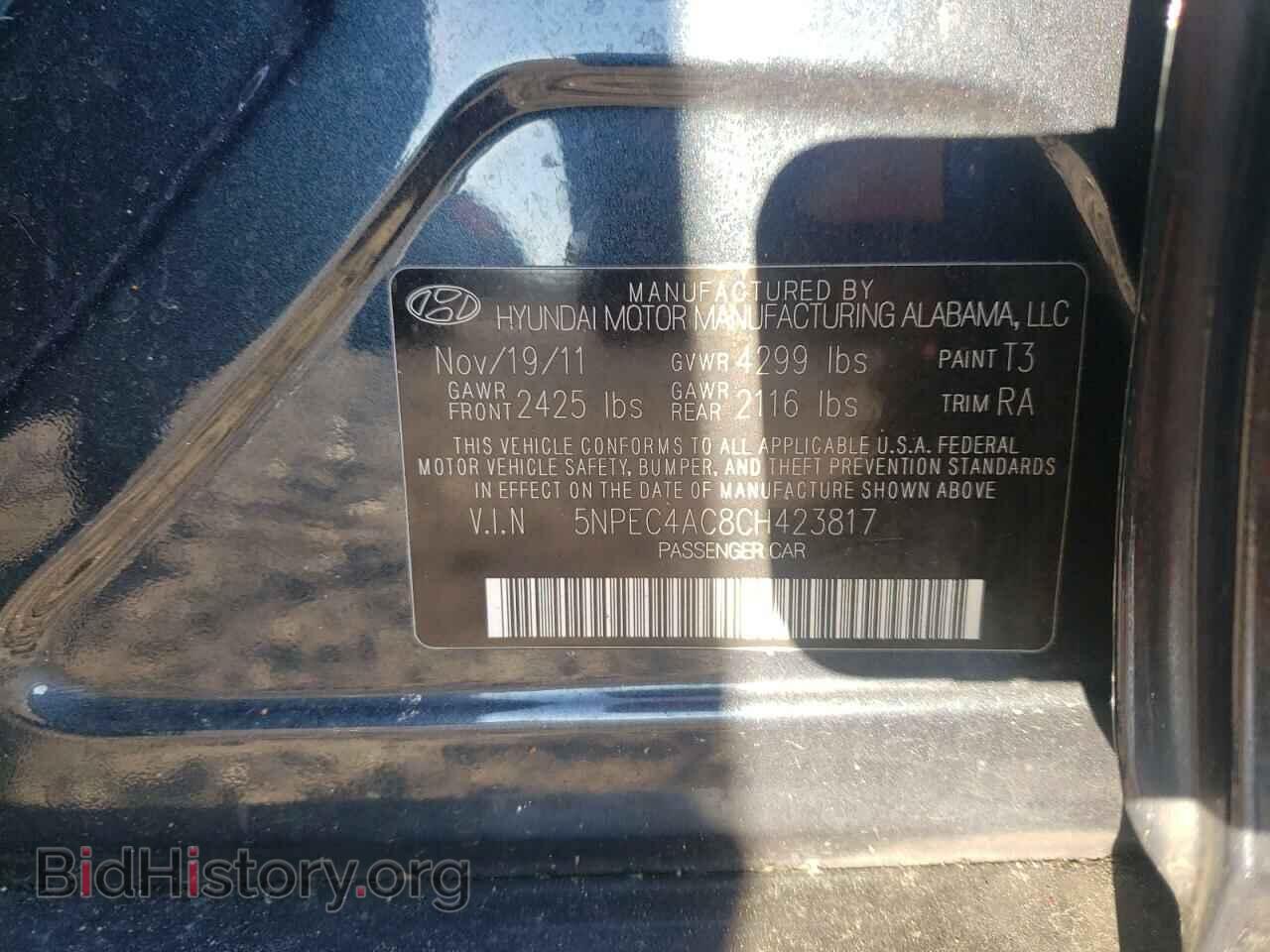 2012 HYUNDAI SONATA - VIN: 5NPEC4AC8CH423817 - Фото 10