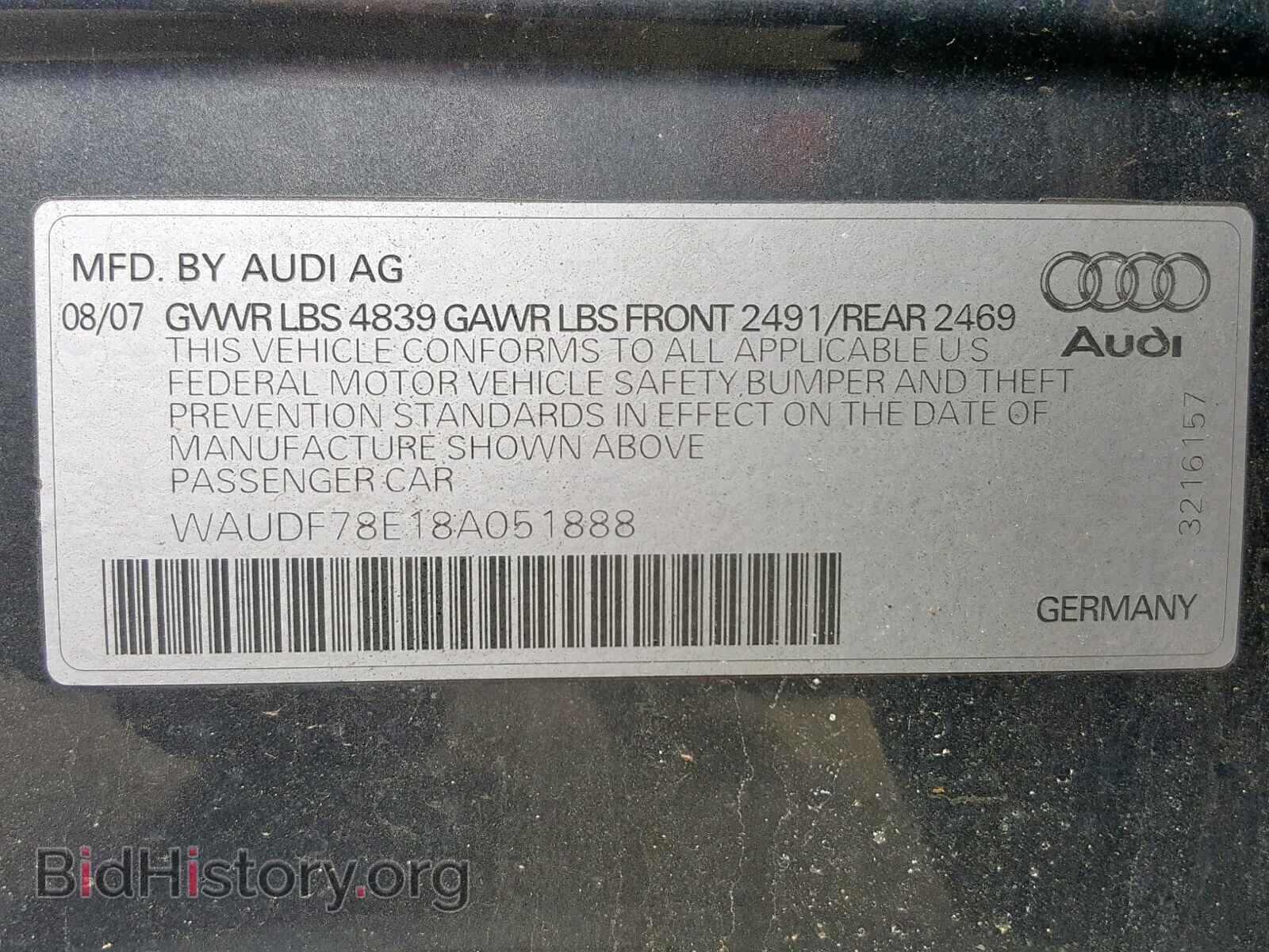 2008 AUDI A4 - VIN: WAUDF78E18A051888 - Фото 10
