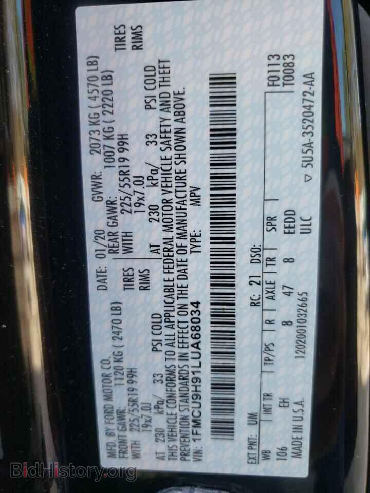 2020 FORD ESCAPE - VIN: 1FMCU9H91LUA68034 - Photo 10