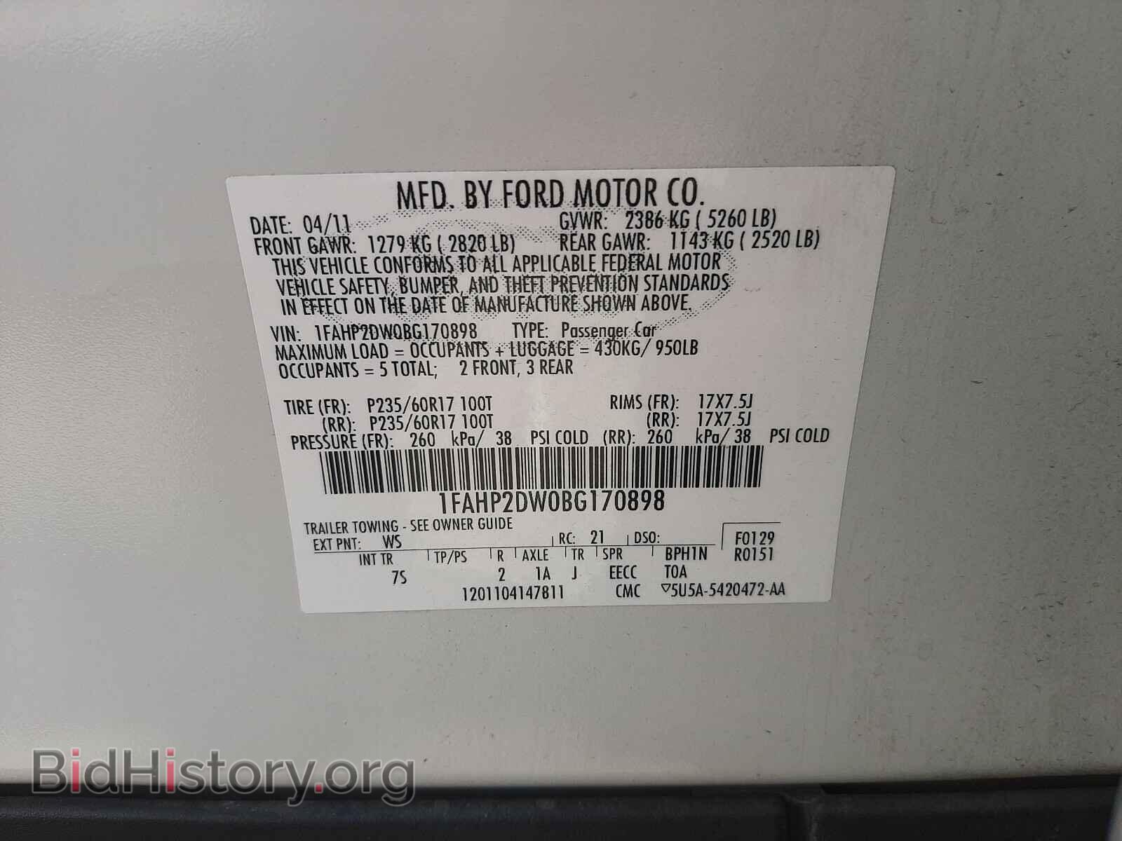 2011 FORD TAURUS - VIN: 1FAHP2DW0BG170898 - Фото 10