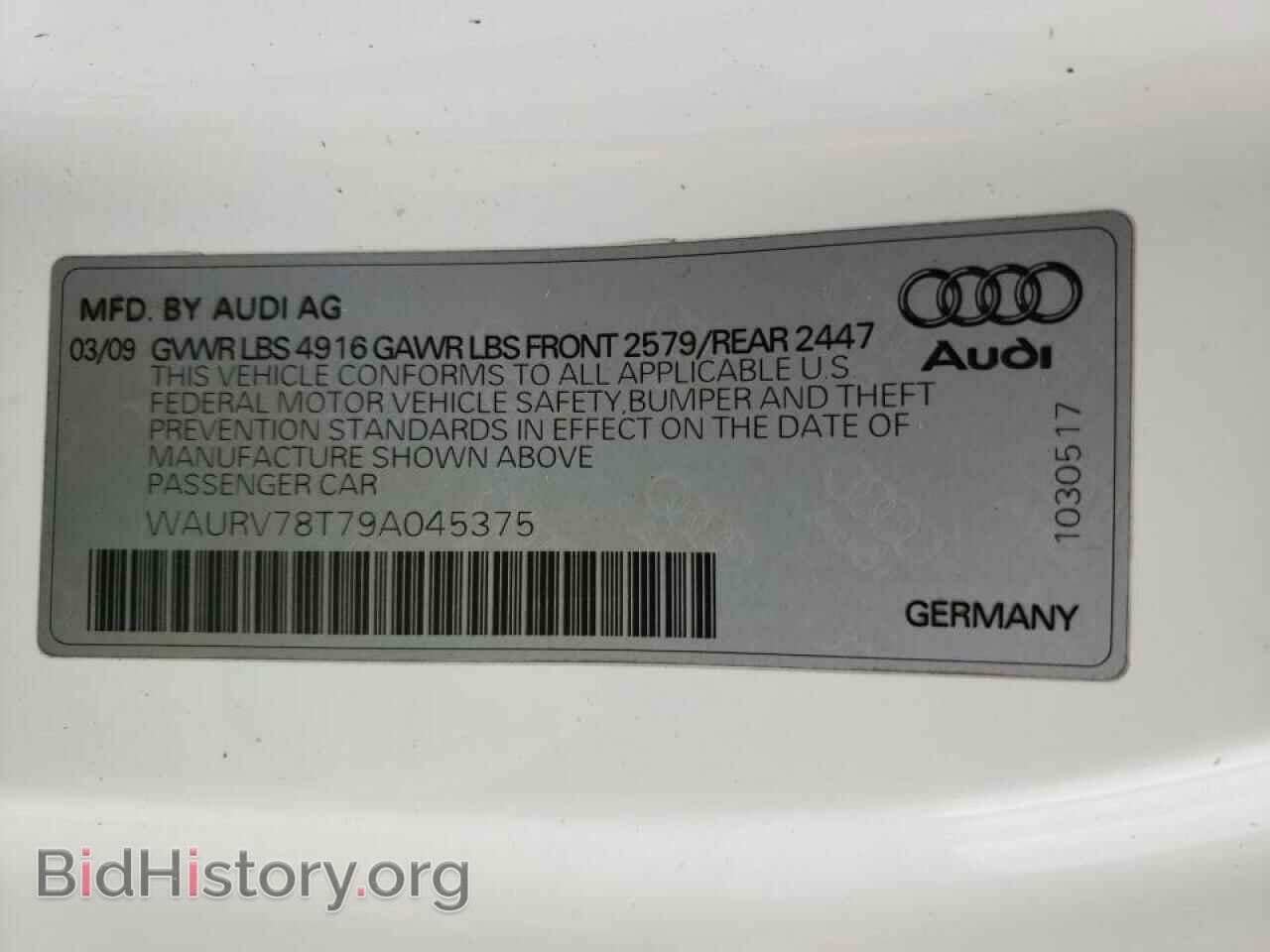 2009 AUDI S5/RS5 - VIN: WAURV78T79A045375 - Фото 10