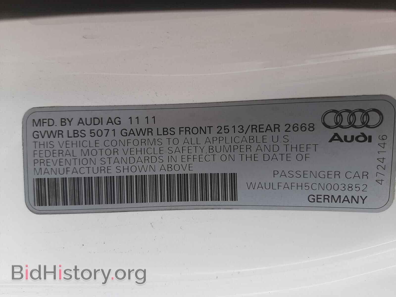 2012 AUDI A5 - VIN: WAULFAFH5CN003852 - Фото 10