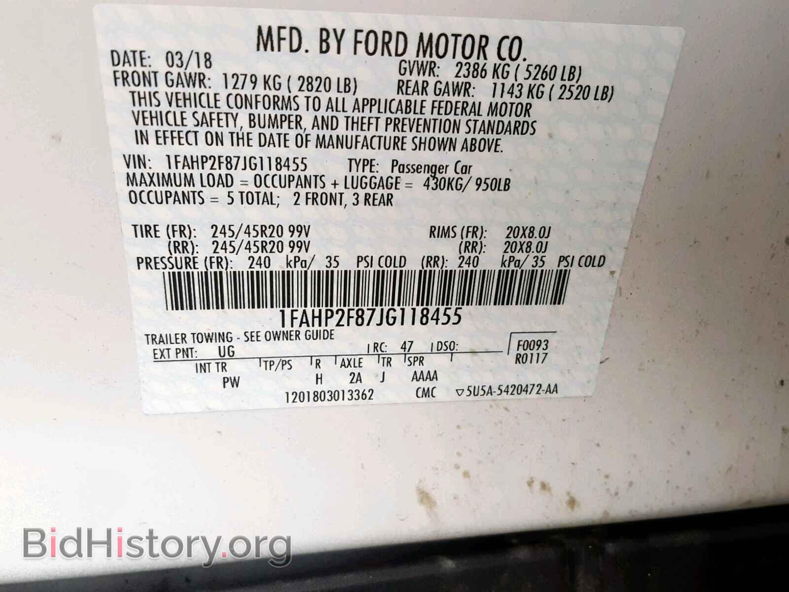 2018 FORD TAURUS - VIN: 1FAHP2F87JG118455 - Фото 10