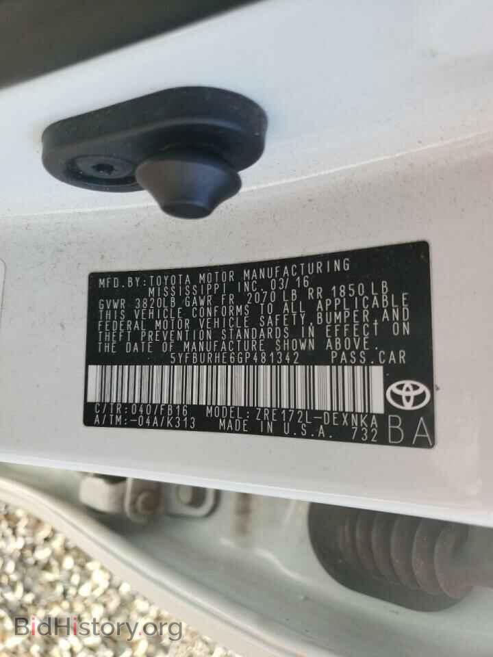 2016 TOYOTA COROLLA - VIN: 5YFBURHE6GP481342 - Фото 10