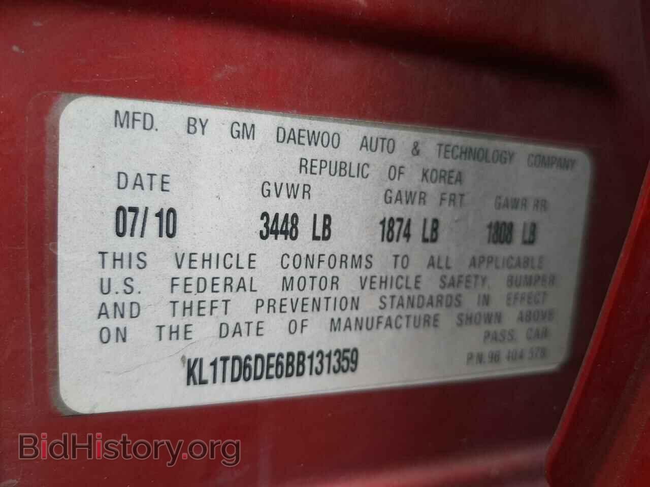 2011 CHEVROLET AVEO - VIN: KL1TD6DE6BB131359 - Фото 10