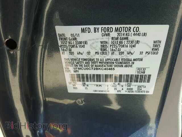 2011 FORD ESCAPE - VIN: 1FMCU0C72BKC40485 - Фото 10