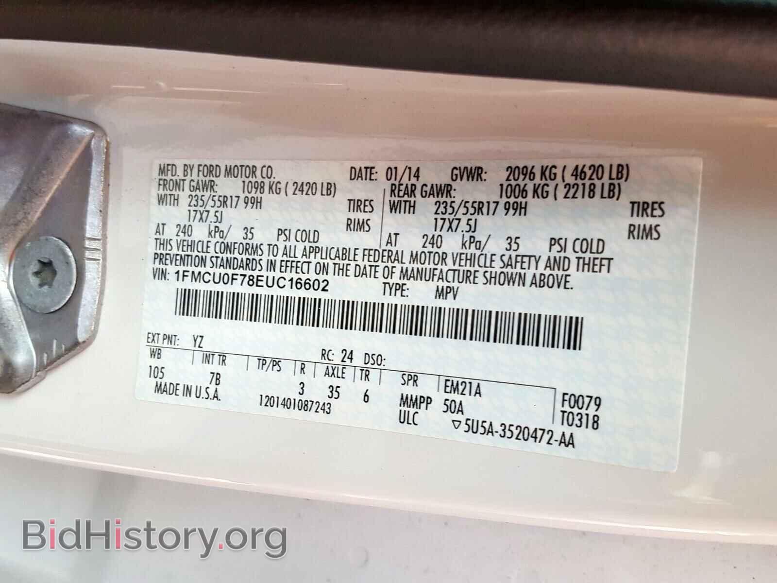 2014 FORD ESCAPE - VIN: 1FMCU0F78EUC16602 - Фото 10