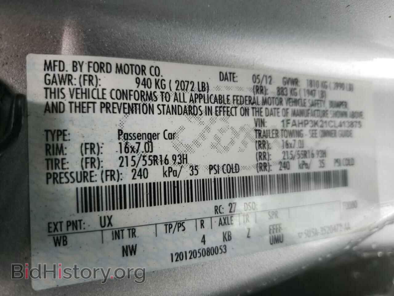 2012 FORD FOCUS - VIN: 1FAHP3K21CL413875 - Фото 10