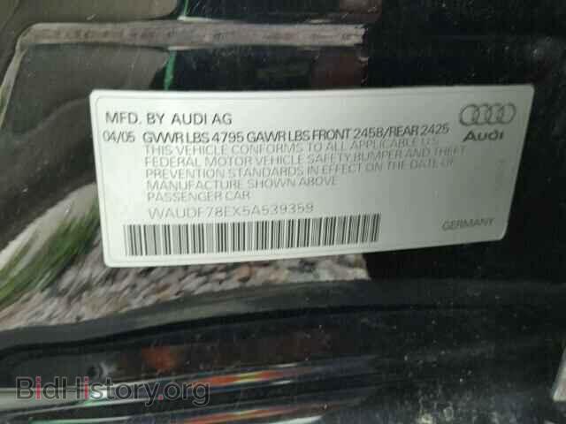 2005 AUDI A4 - VIN: WAUDF78EX5A539359 - Фото 10