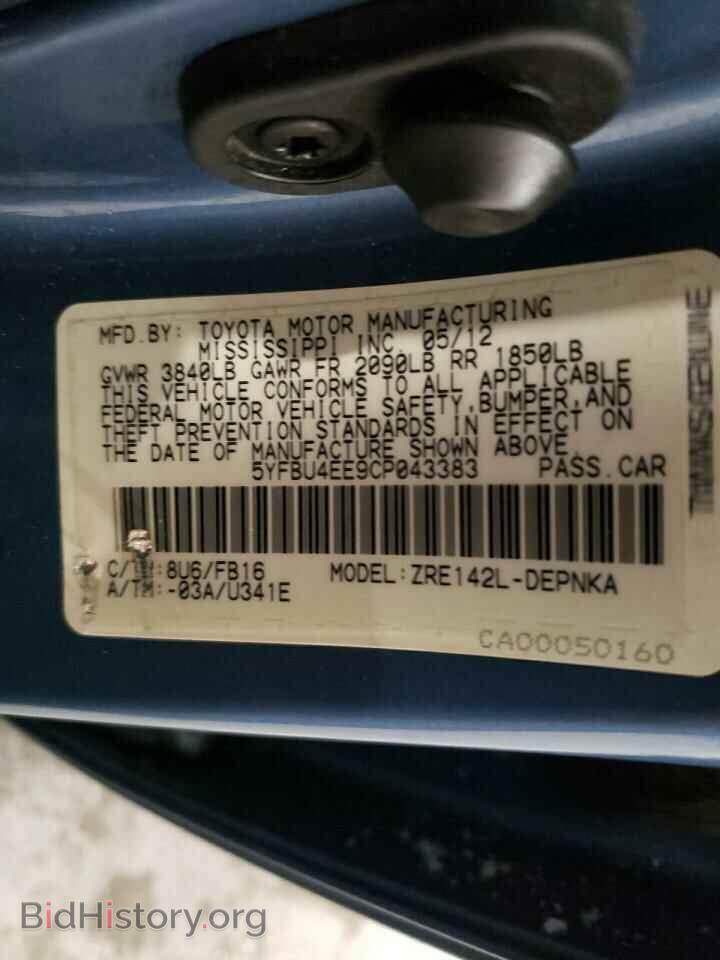 2012 TOYOTA COROLLA - VIN: 5YFBU4EE9CP043383 - Фото 10