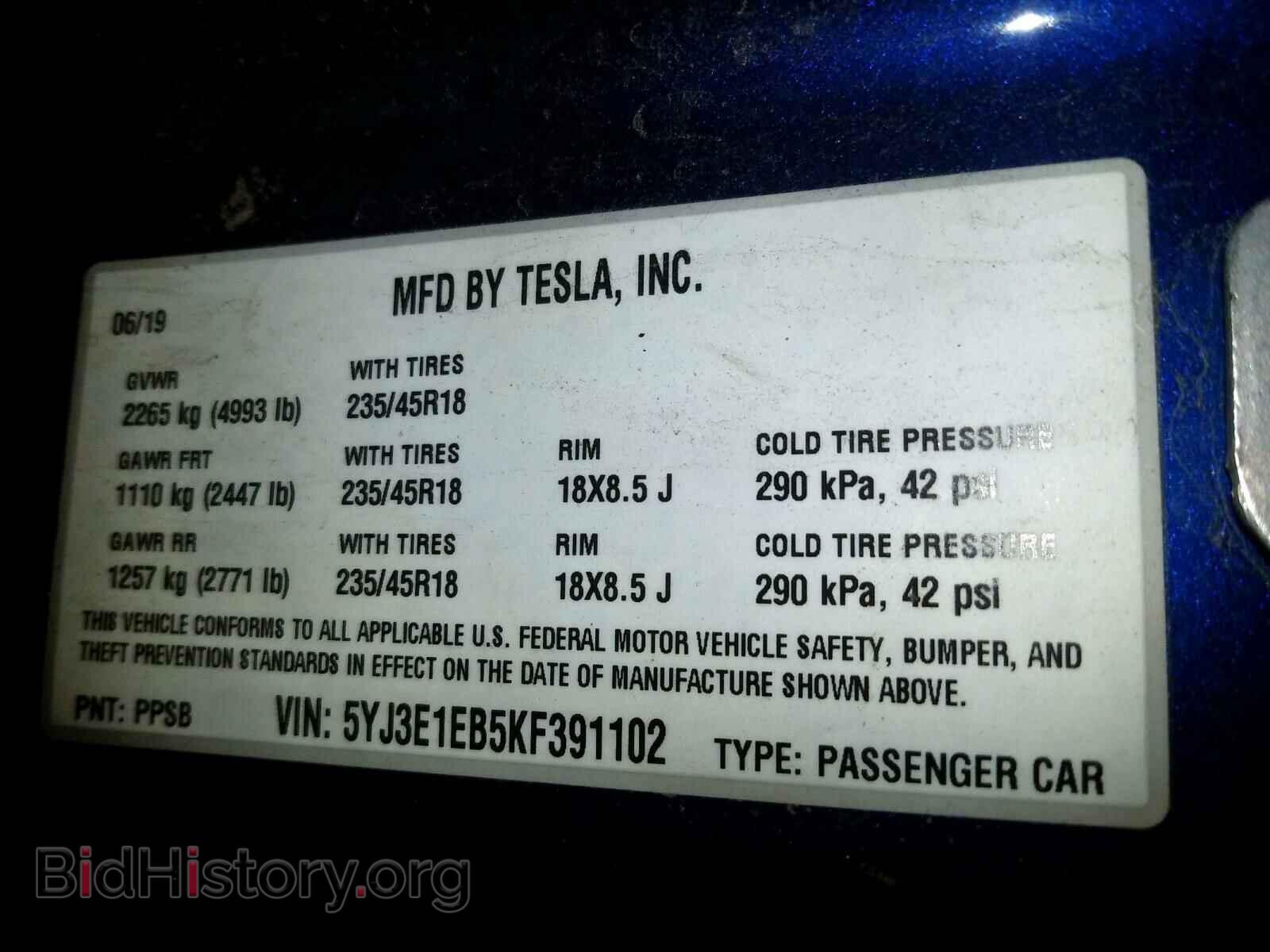 2019 TESLA MODEL 3 - VIN: 5YJ3E1EB5KF391102 - Фото 10