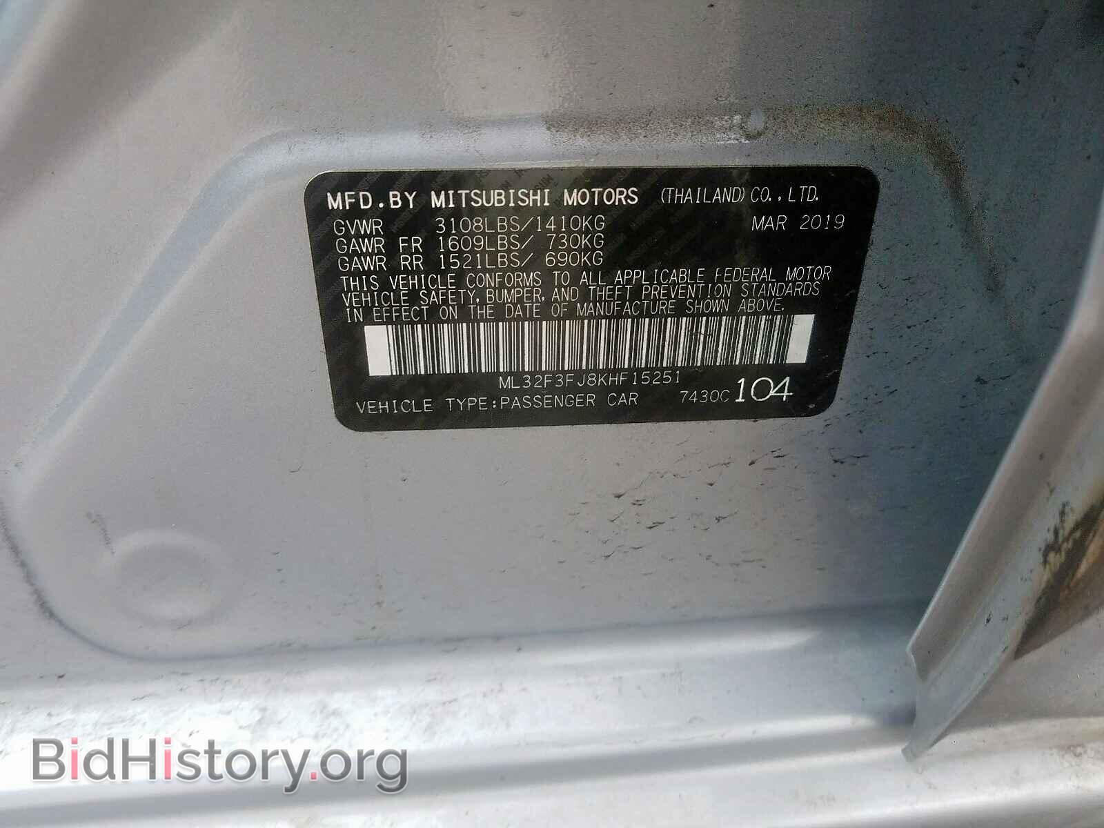 2019 MITSUBISHI MIRAGE - VIN: ML32F3FJ8KHF15251 - Фото 10