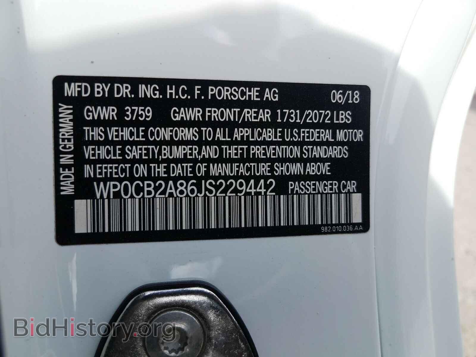 2018 PORSCHE BOXSTER - VIN: WP0CB2A86JS229442 - Фото 10