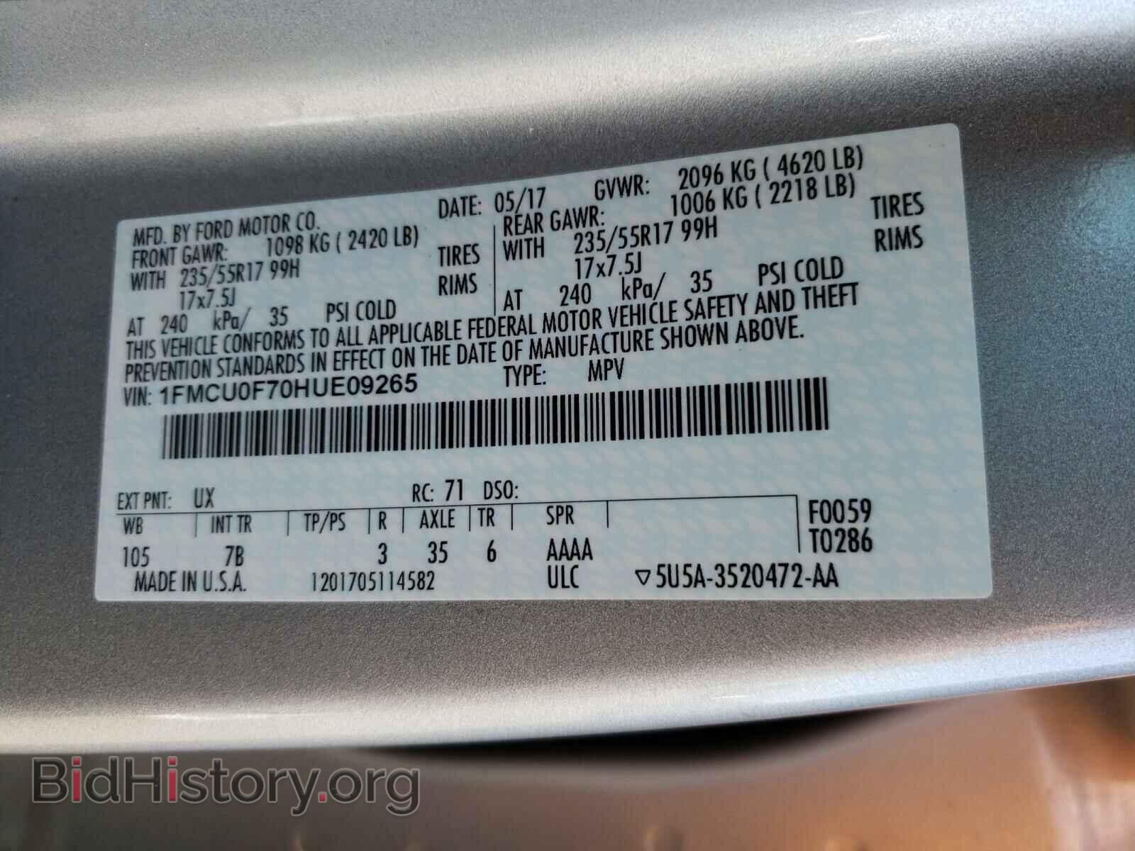 2017 FORD ESCAPE - VIN: 1FMCU0F70HUE09265 - Photo 10