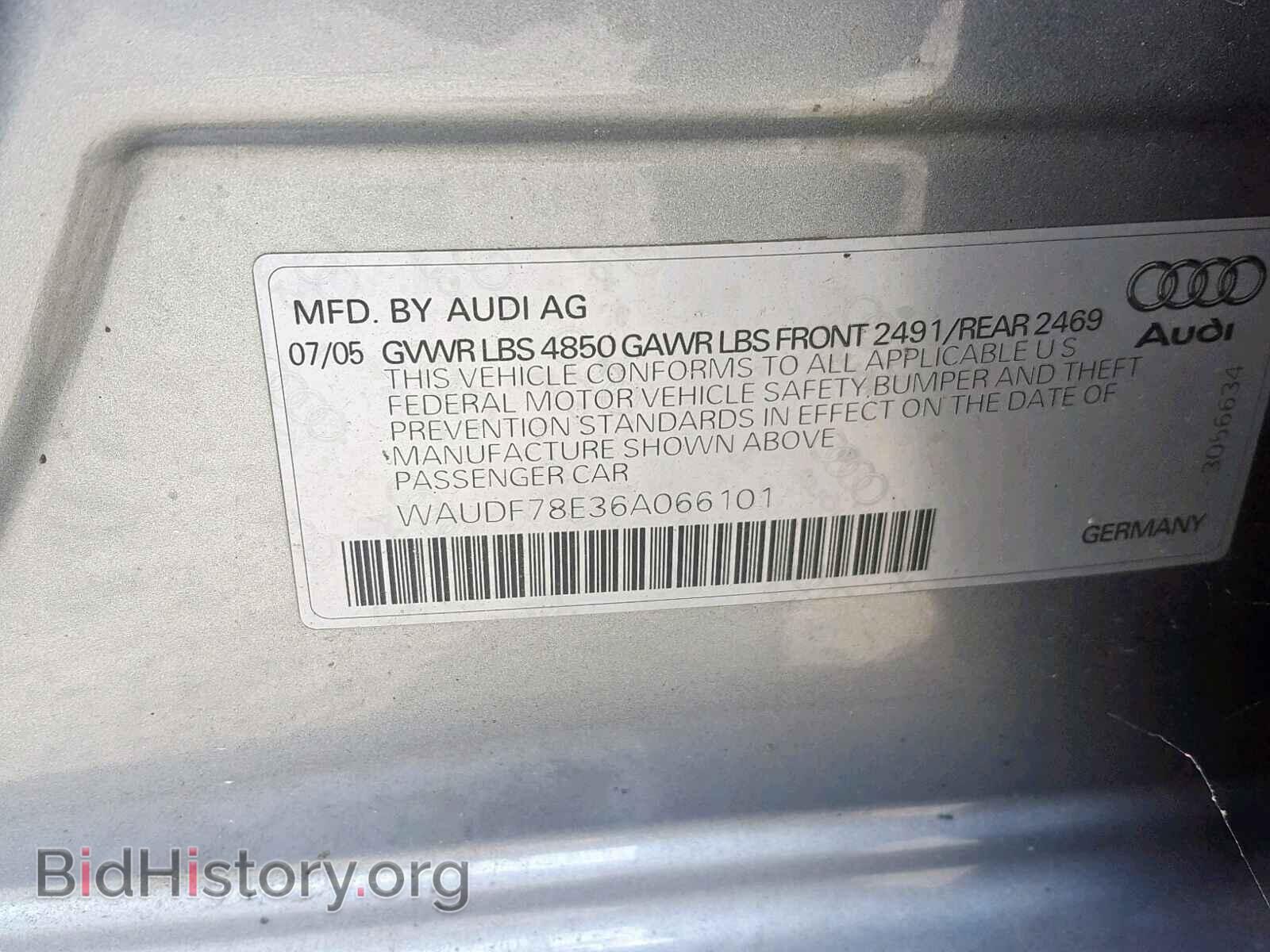 2006 AUDI A4 - VIN: WAUDF78E36A066101 - Фото 10