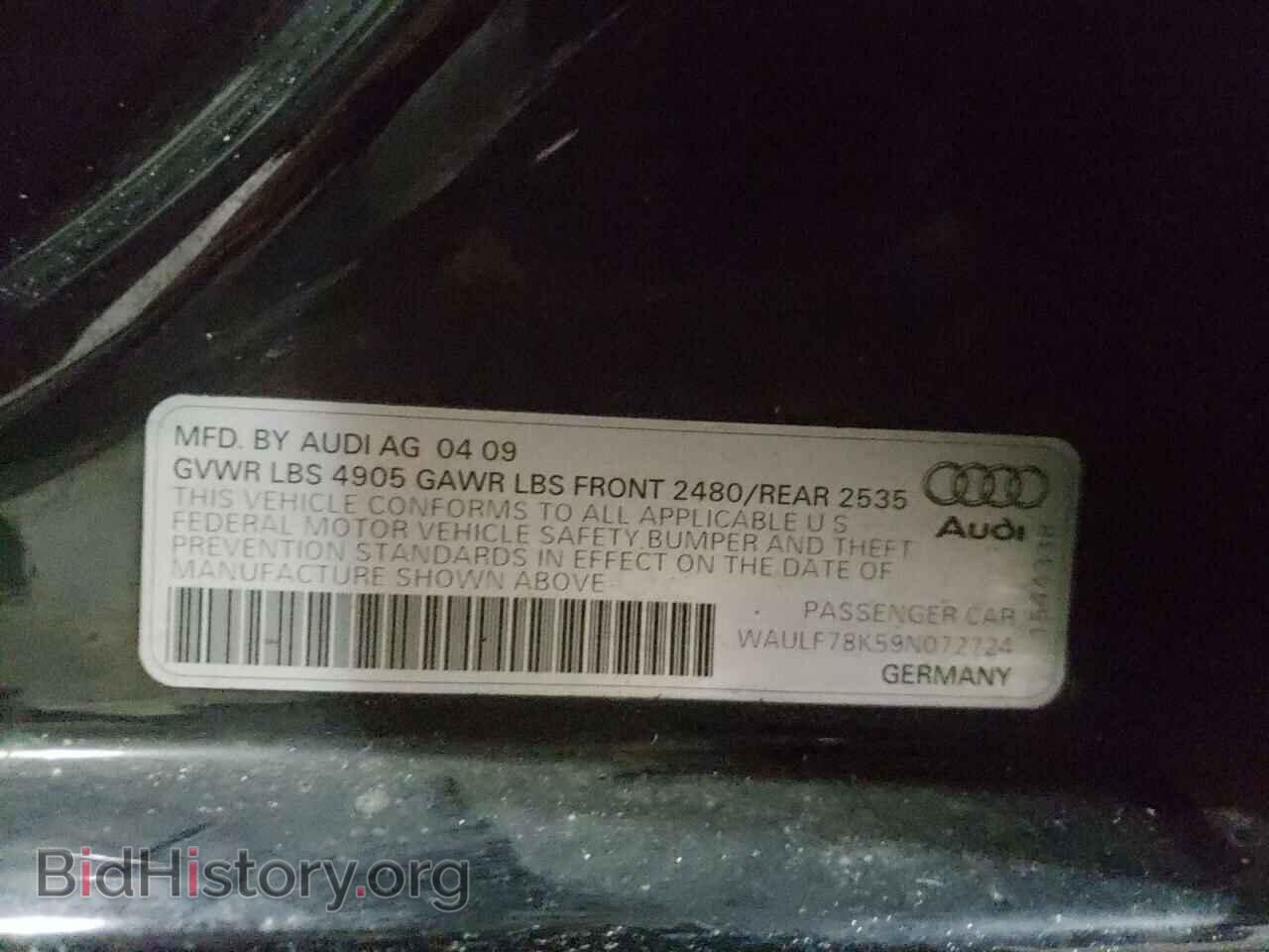 2009 AUDI A4 - VIN: WAULF78K59N072724 - Фото 10
