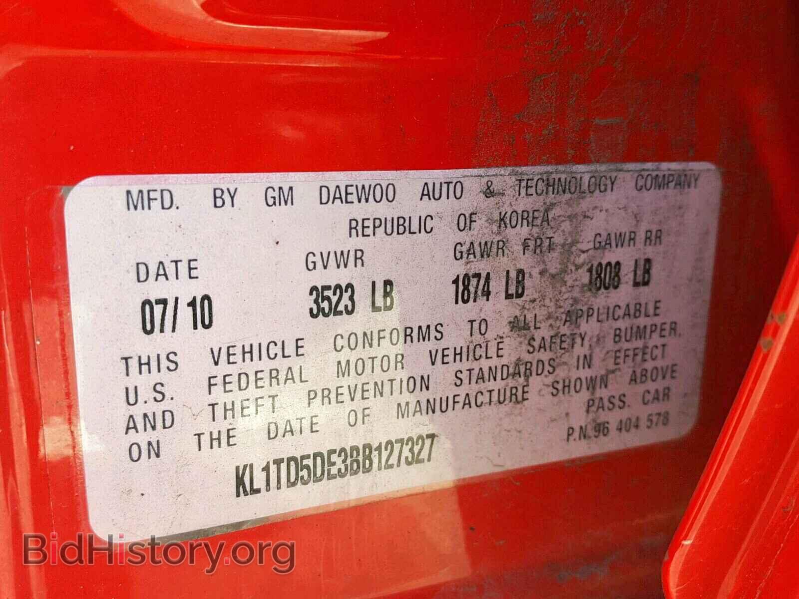 2011 CHEVROLET AVEO - VIN: KL1TD5DE3BB127327 - Фото 10