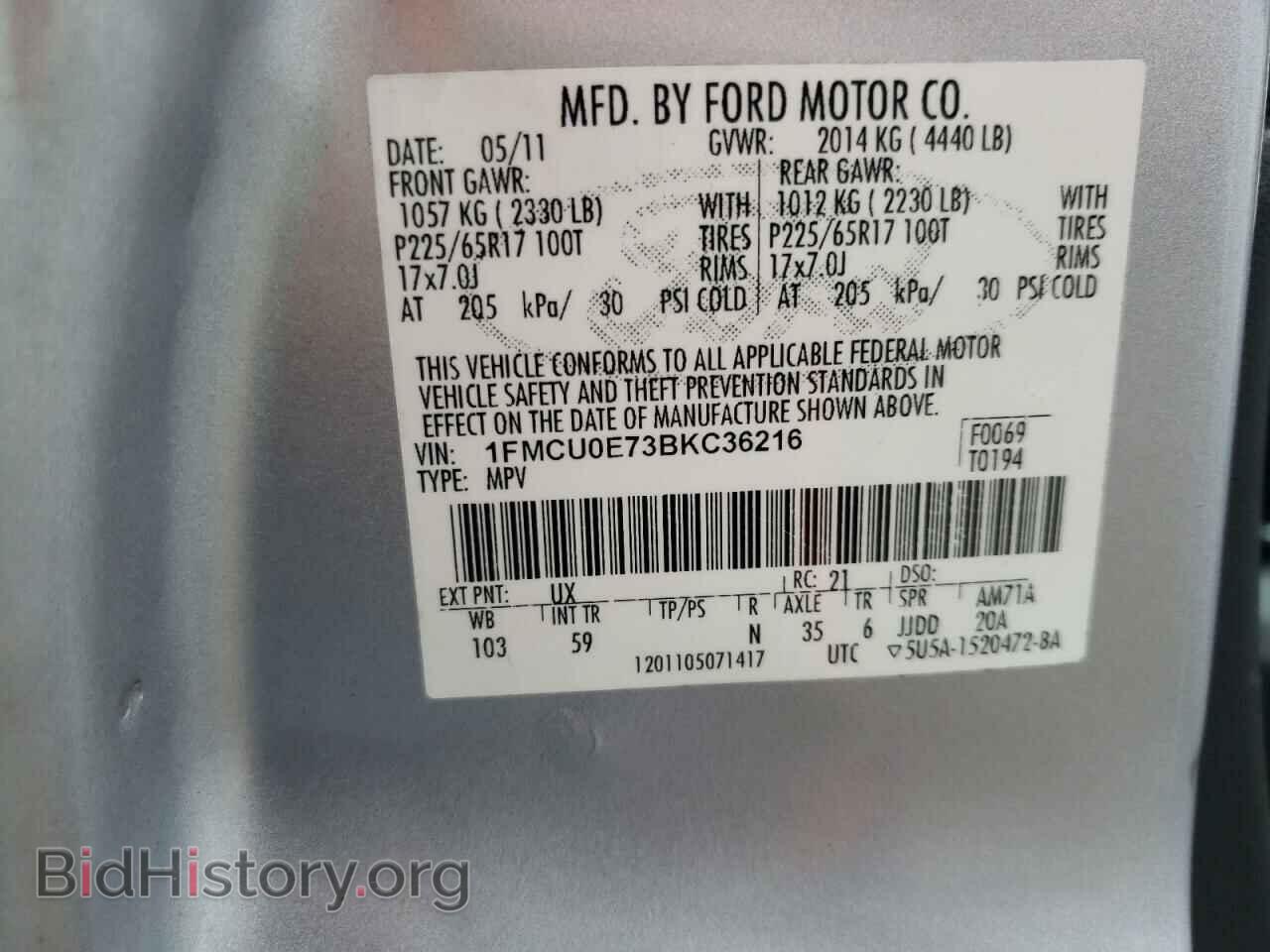 2011 FORD ESCAPE - VIN: 1FMCU0E73BKC36216 - Фото 10