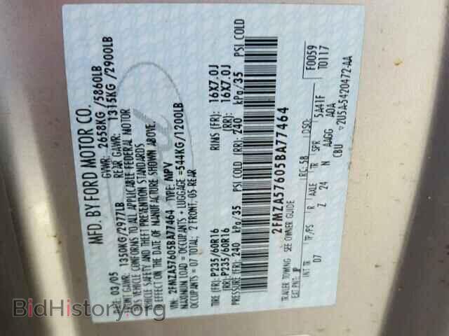 2005 FORD FREESTAR - VIN: 2FMZA57605BA77464 - Фото 10